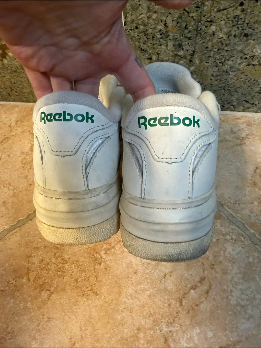 Reebok White Platform Sneakers with Green Logo Accent Club C